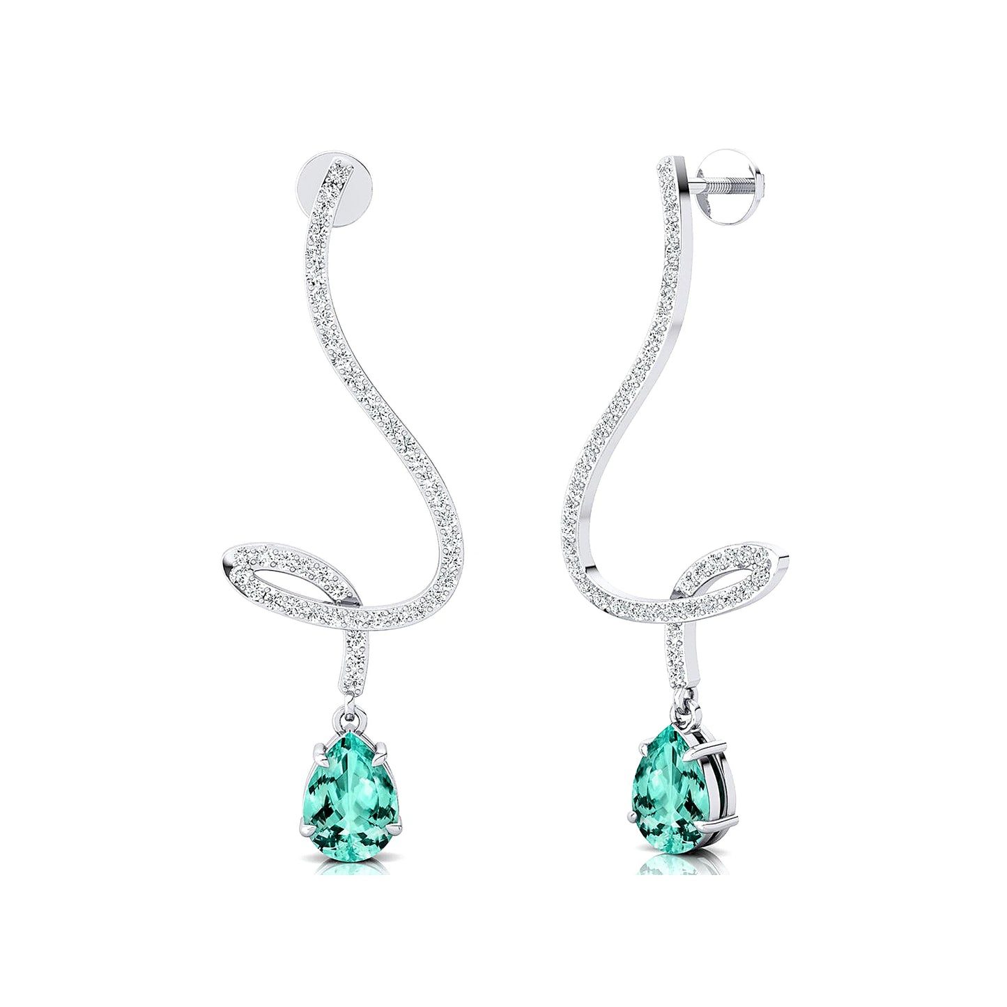 18K Solid Gold Dangle Drop Earring Lab Grown Paraiba Tourmaline Gemstone Real Diamonds Rhodium Plated Certified Wedding Earrings