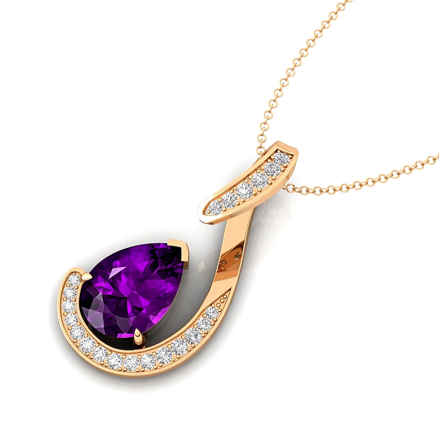 Luxury Hand Crafted 18k Solid Gold Diamonds Pendant Natural Amethyst Gemstone Pear Cut Rhodium Plated Classic Pendant For Her
