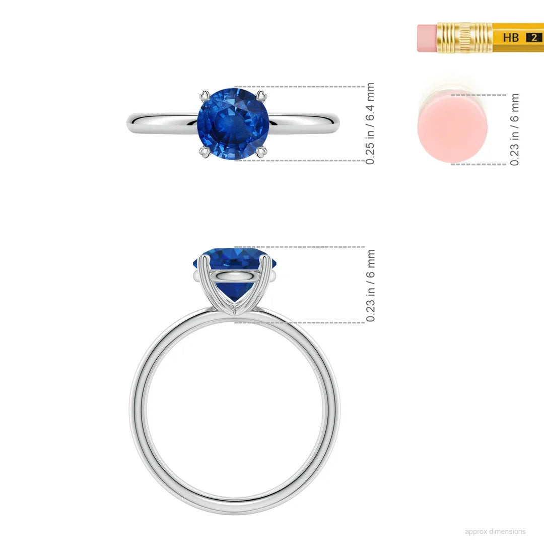 14K Solid Gold 6MM 1 Carat Round Cut Natural Blue Sapphire Solitaire Engagement Ring with Heart-Shaped Prongs Fine Jewelry Ring