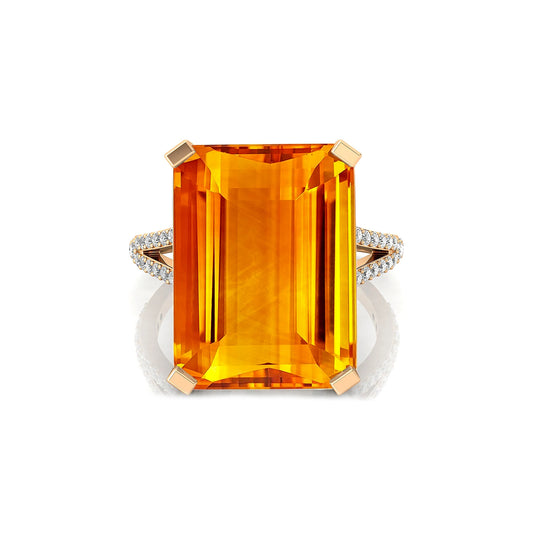 Emerald Cut 100% Natural Citrine Gemstone Cluster Rings 18K Gold IGI Certified 0.54 Carat Real Diamonds Rhodium Plated Prong