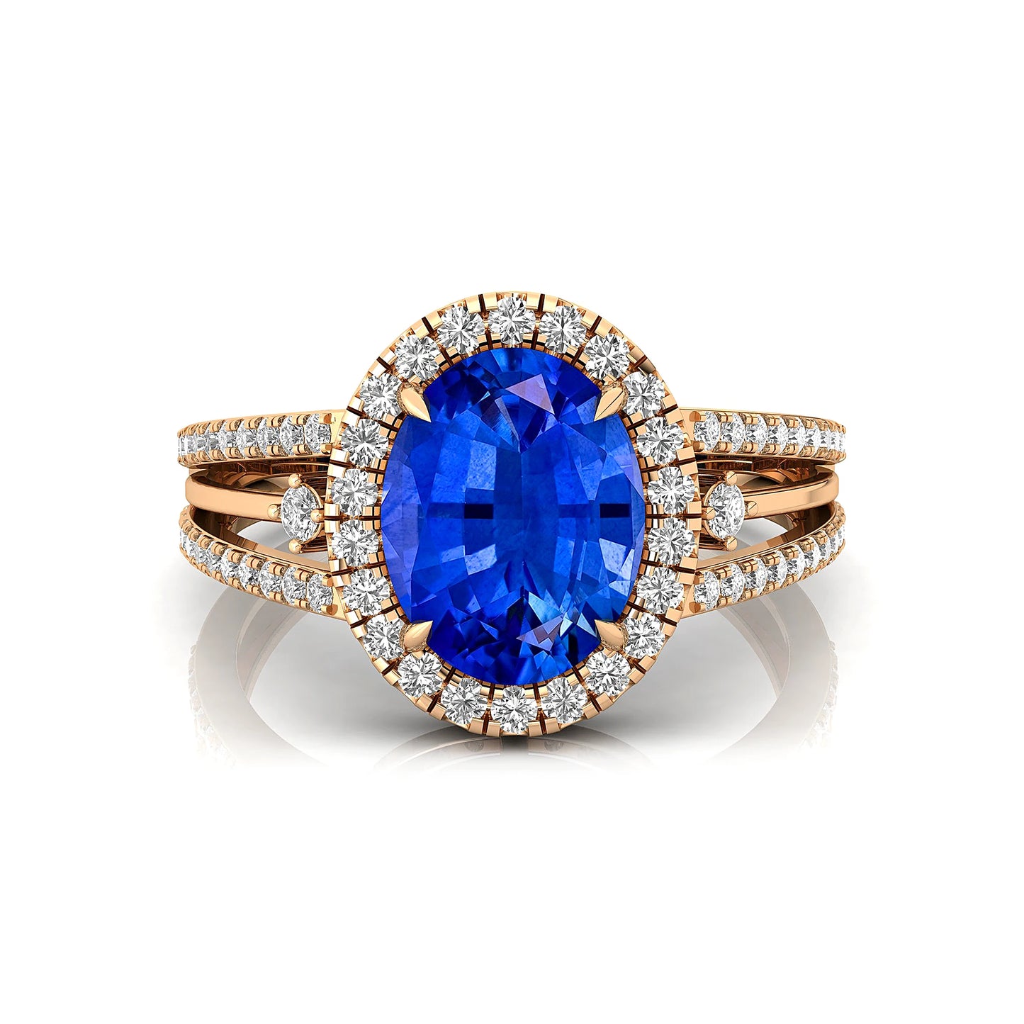 Lab Grown Blue Sapphire Gemstone Luxury Round Cut Diamond 14K Real Gold Ring Fine Jewelry Anniversary Party Valentine Gift Rings