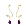 18k Solid Gold Natural Amethyst Gemstone Dangle Drop Earrings with Real White Natural Diamonds Fine Birthstone Wedding Gift