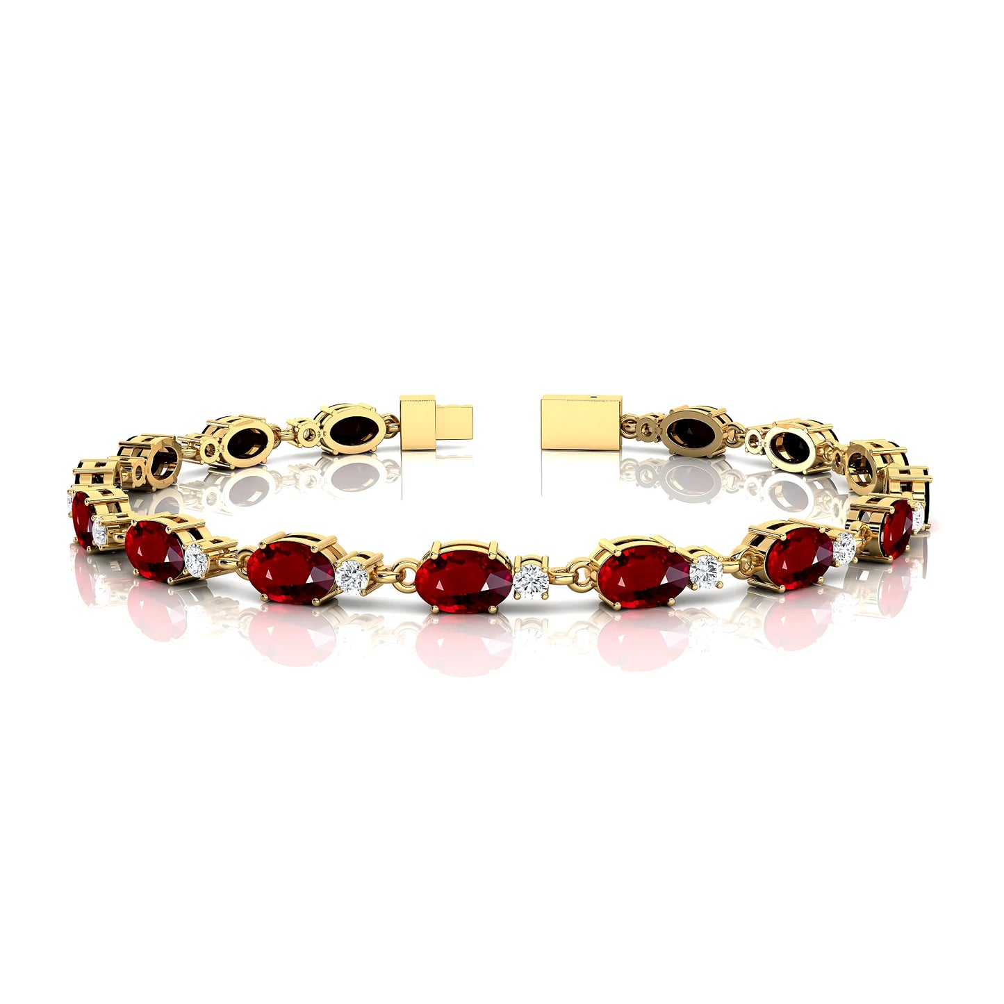 14K Solid Gold Customize Prong Setting Natural Ruby & Diamond Tennis Chain Bracelet for Women Luxury Valentine Day Gift Bracelet