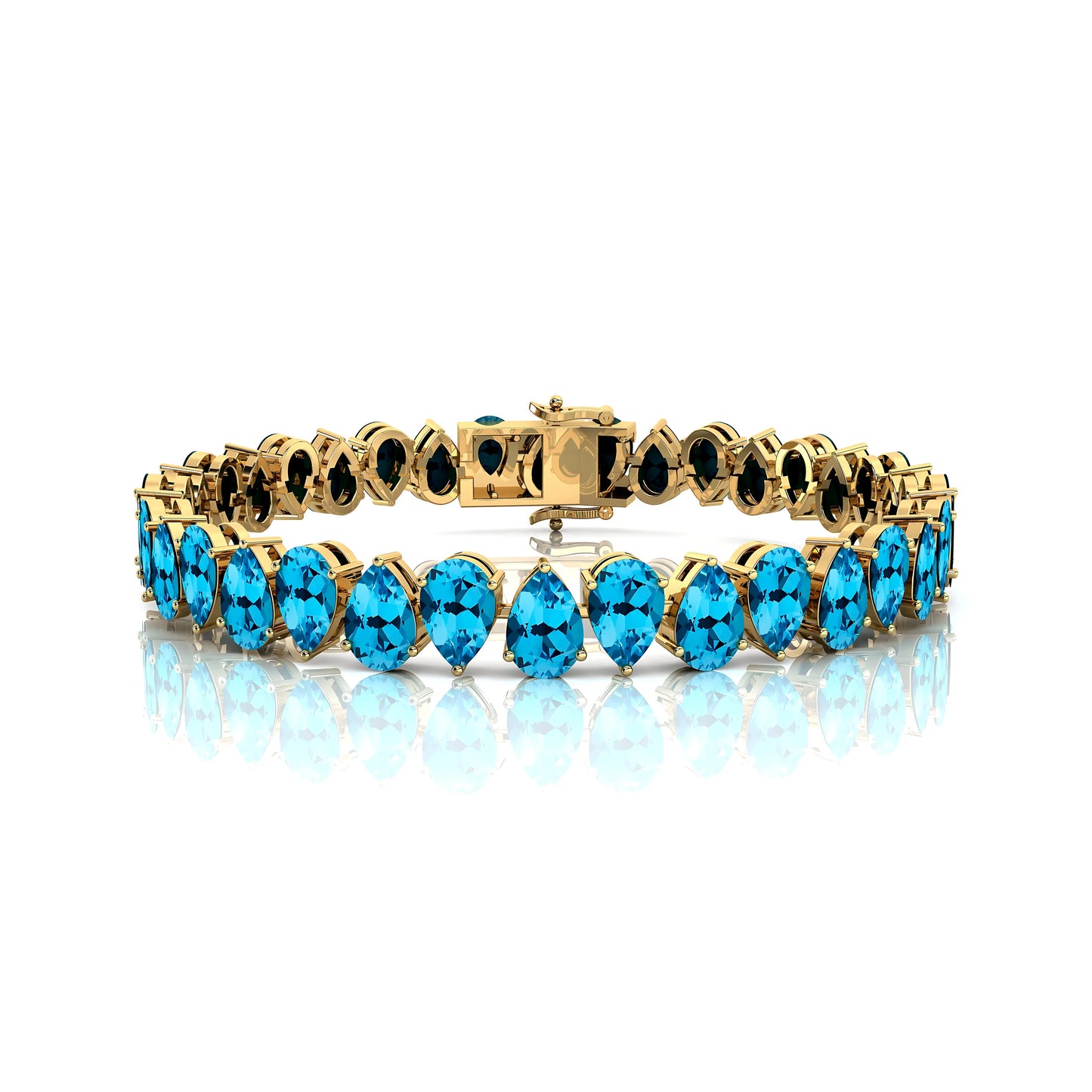 14k Gold Pear Cut Semi-precious Gemstone Swiss Blue Topaz Tennis Bracelet Fashionable European Style Tennis Bracelet Wholesaler