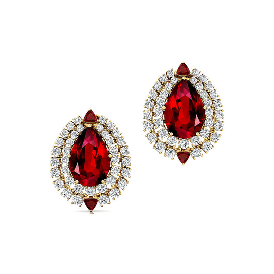 18k Solid Gold Cute Minimalist Halo Stud Earrings Lab Grown Ruby Gemstone Real Diamonds Fine Birthstone Earrings Gift For Wife