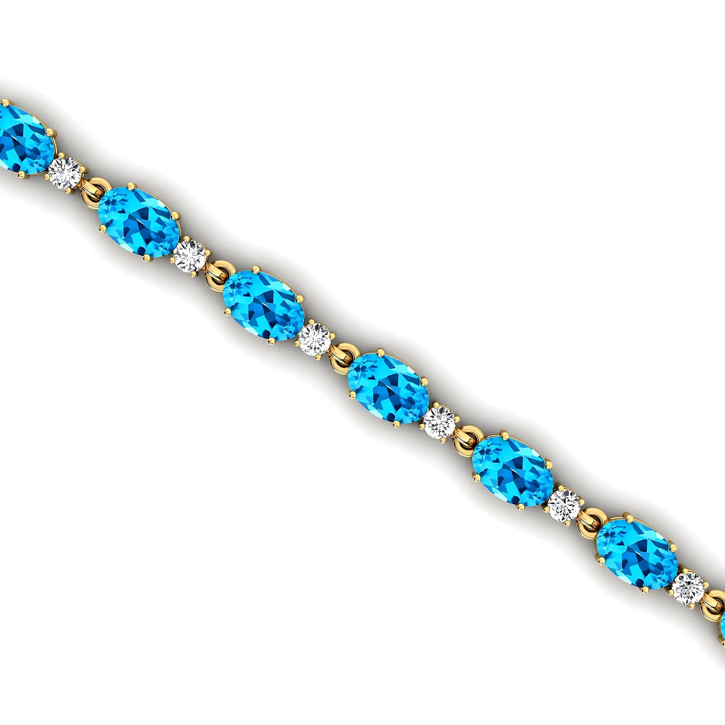 14K Pure Gold Oval Cut Swiss Blue Topaz With Round Real Diamonds Tennis Bracelet 2025 New Design Unisex Classic Tennis Bracelet