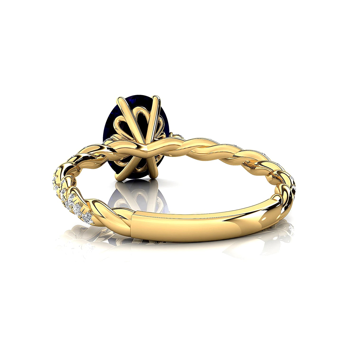 Vintage Design 18k Solid Gold Halo Solitaire Rings Adorned Cut Lab Grown Blue Sapphire Gemstone Real White Diamonds Wedding