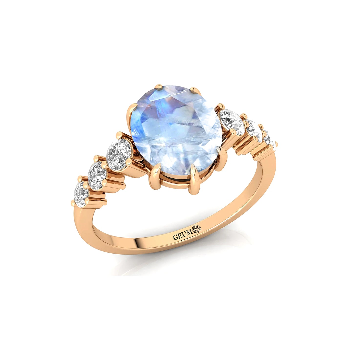 Exquisite Oval Cut Natural Rainbow Moonstone Gemstone Bridal Wedding Party Cluster Rings 14k Solid Gold Genuine Diamond Classic