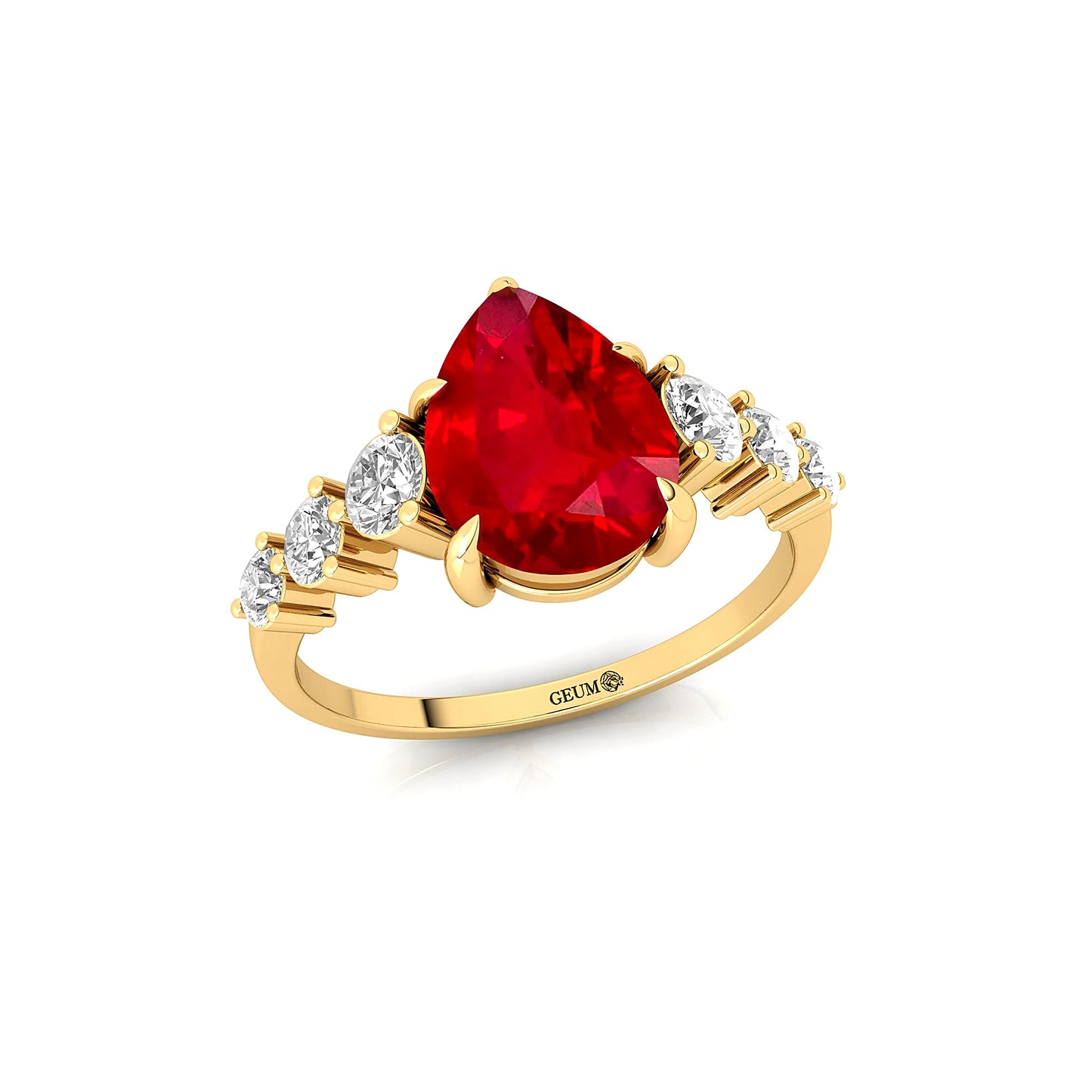 14K Pure Gold Lab Grown Ruby Gemstone & Diamond Band Solitaire Ring New Arrival Classic July Birthstone Party Anniversary Rings