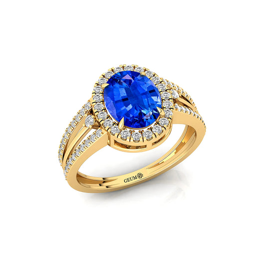 Lab Grown Blue Sapphire Gemstone Luxury Round Cut Diamond 14K Real Gold Ring Fine Jewelry Anniversary Party Valentine Gift Rings