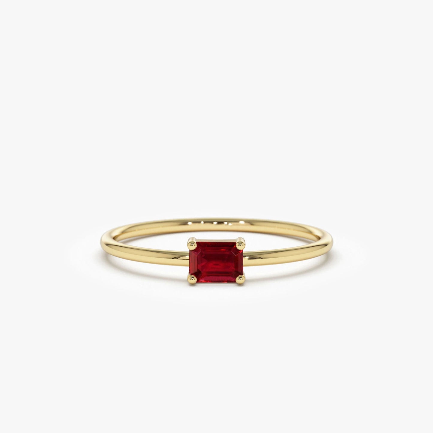 Wholesale Custom Hot Selling 14k Solid Gold Natural Ruby Ring 5 x 4 MM Octagon Cut Ruby Gemstone Simple Design Rings for Women