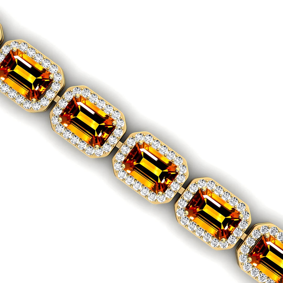 Natural Citrine & Diamond Tennis Bracelet Pure 14K White /Yellow/Rose Gold Luxury Customized Fine Jewelry Gift for Men & Women
