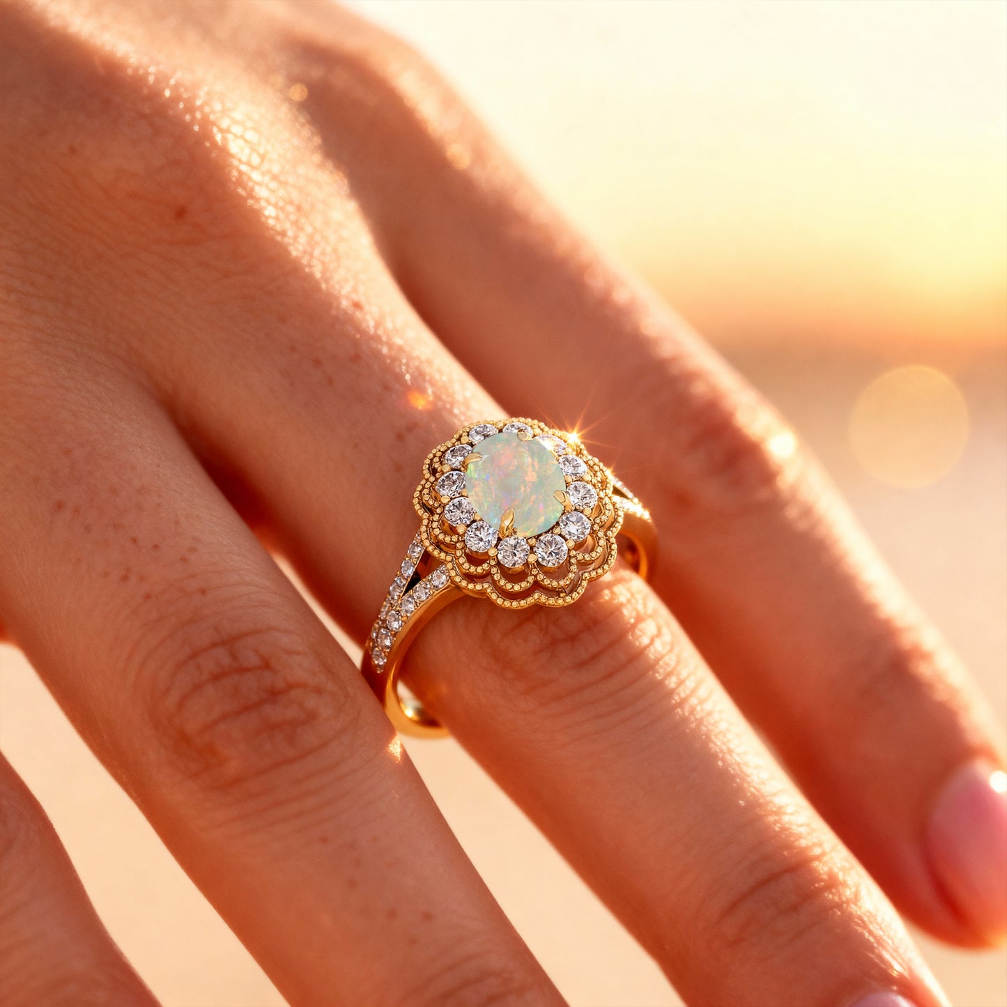 Solid Gold Natural Ethiopian Opal Gemstone Engagement Rings Real Diamonds Fine Birthstone Wedding Party OEM Wholesale Valentines