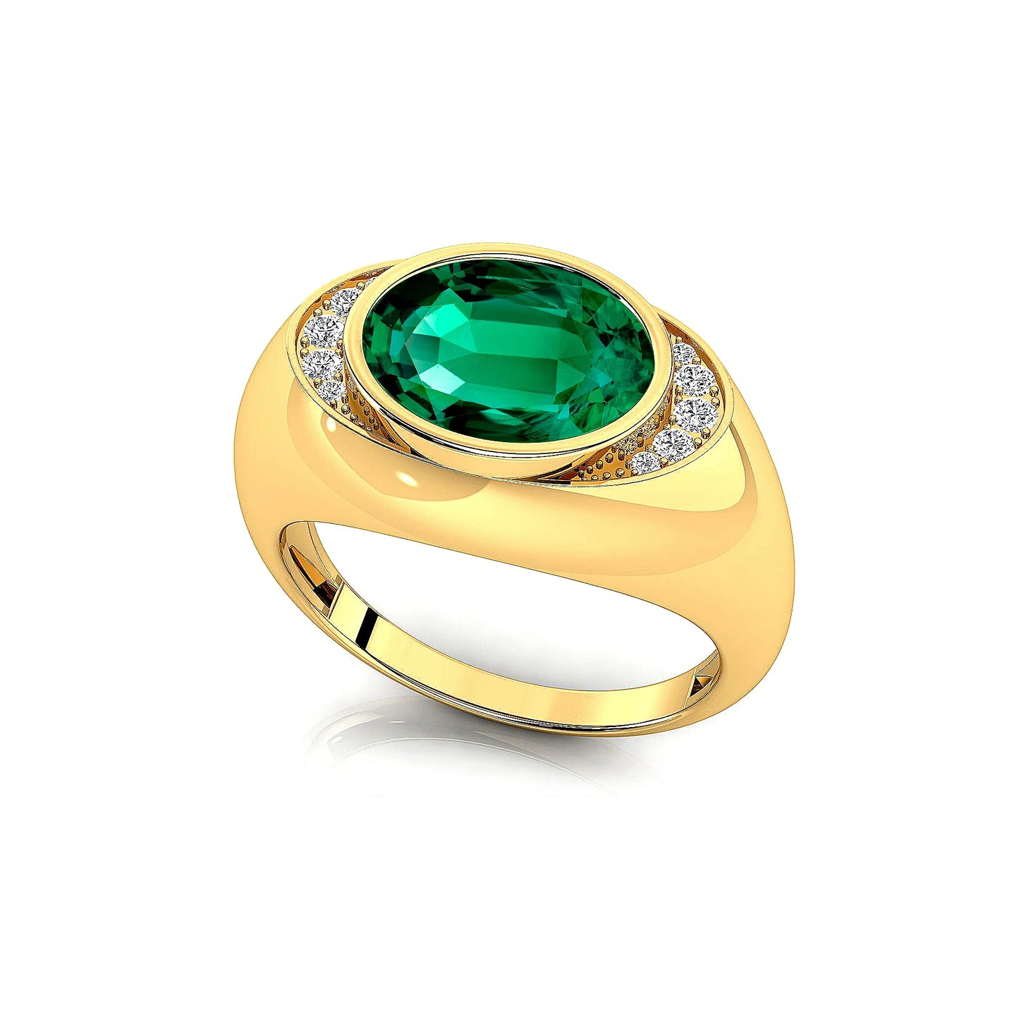 Exquisite 18K Solid Gold Classic Wedding Rings with Oval Cut Lab Grown Emerald and Real White Diamonds Rhodium Plated Ring Gift