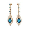 Pear Cut Natural London Blue Topaz Gemstone Real Diamond 18K Solid Gold Dangle Drop Halo Earrings Wedding Party Gift for Women