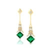 Quality Lab Grown Emerald Dangle Drop Earrings With Diamonds 18k Solid Yellow Gold Rhodium Plated Wedding Party May Birthstone