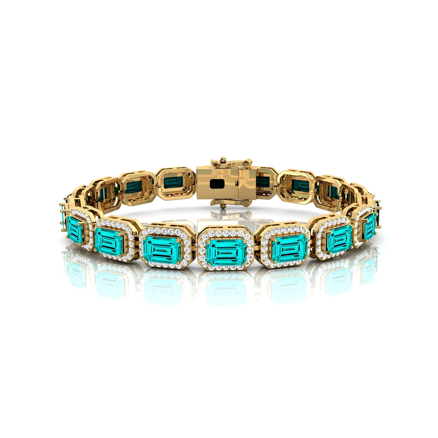 14k Pure Gold 2.2mm Lab Grown Paraiba Tourmaline Gemstone With Diamond Tennis Bracelets Classic Handmade Unisex Diamond Bracelet