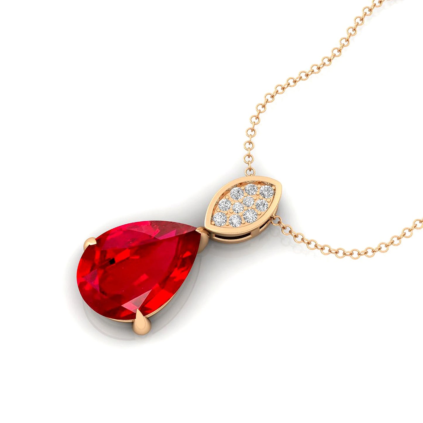 14K Gold Pear Shape Lab Grown Ruby Gemstone & Diamond Pendant Fashionable Cute IGI Certified Natural Diamond & Lab Ruby Pendant