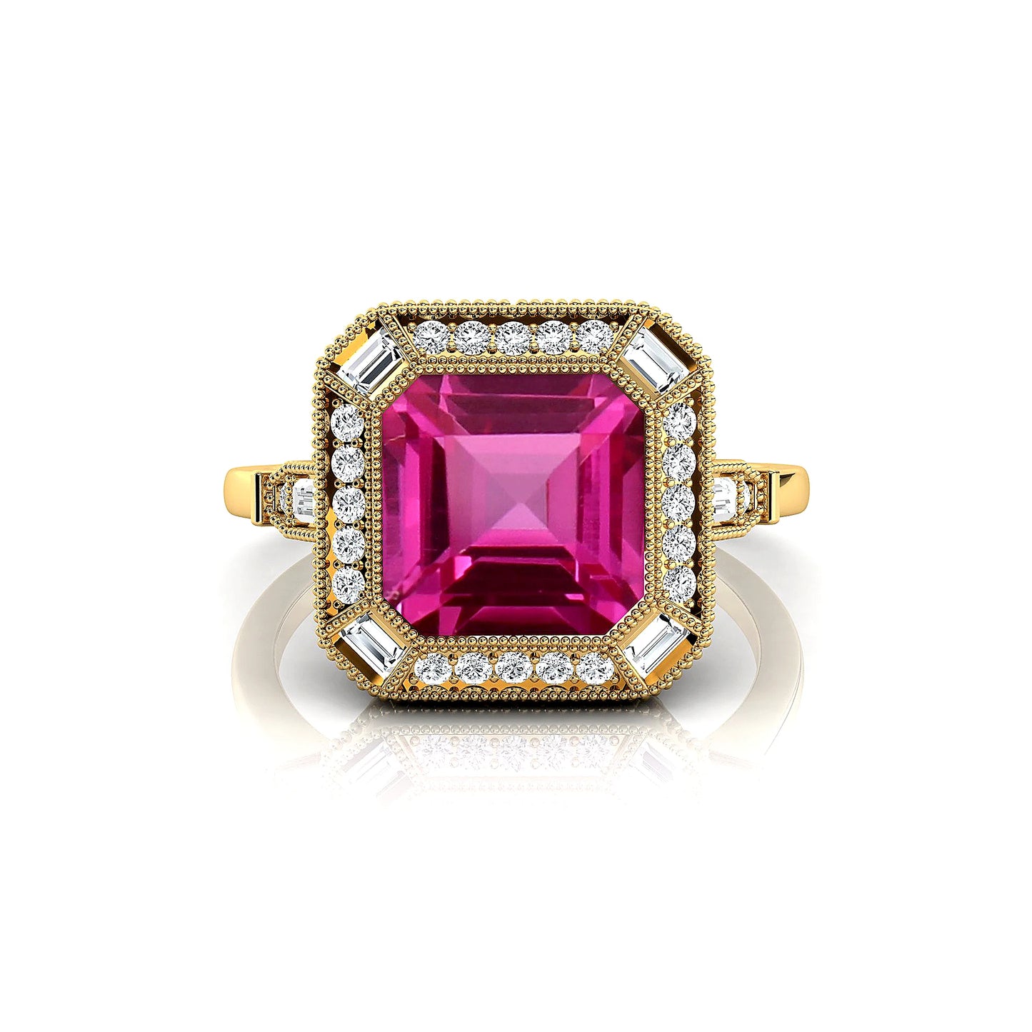 Lab Grown Pink Sapphire Solid 18k Gold Rhodium Plated Natural Pave Diamond Luxurious Engagement Ring Bridal Jewelry Wholesale