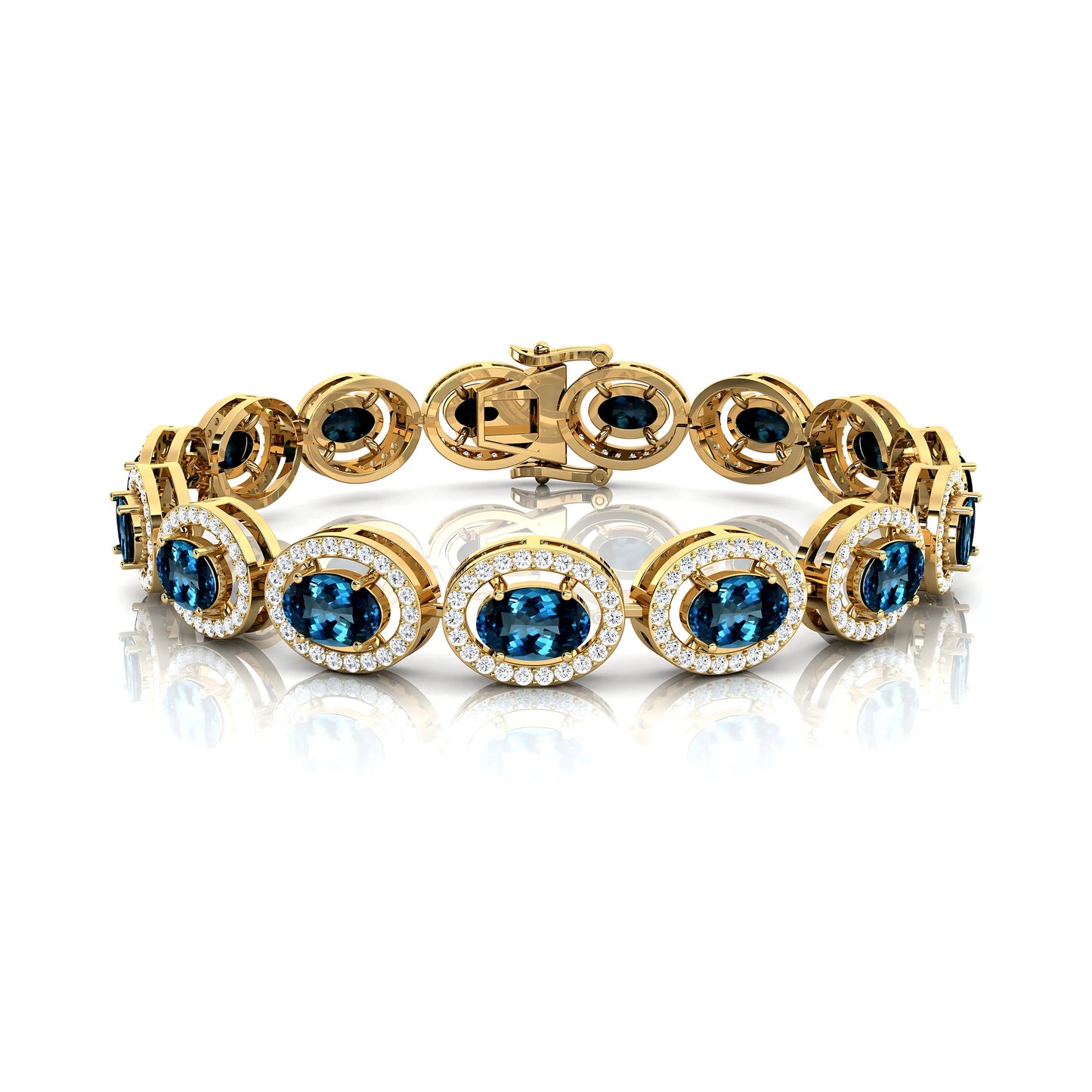 2025 Hot Selling Classic Oval Cut London Blue Topaz & Diamond Tennis Bracelet Luxury 14K Gold Diamond Iced Out Tennis Bracelets