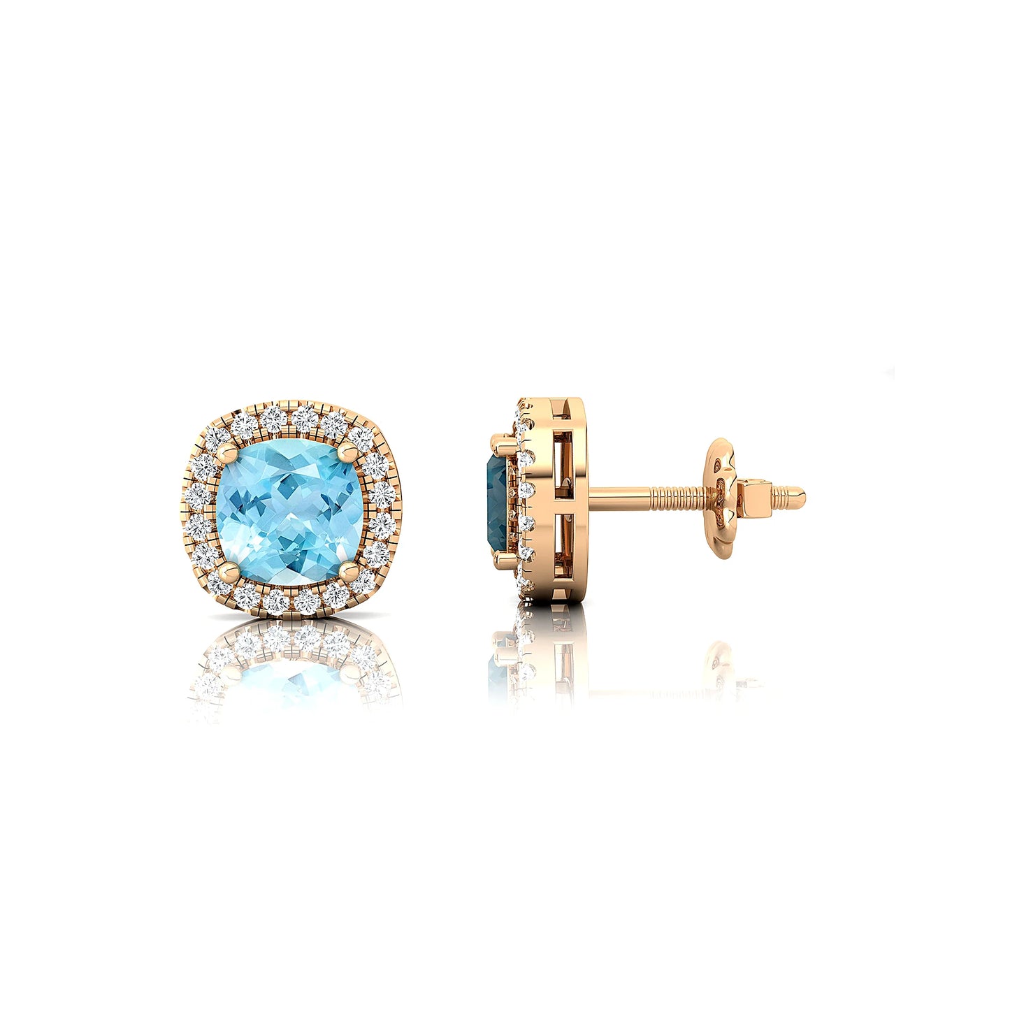 Natural Aquamarine Gemstone & Real Diamonds Stud Halo Earrings For Women 18k Solid Gold Fine Anniversary Gift For Wife ODM OEM