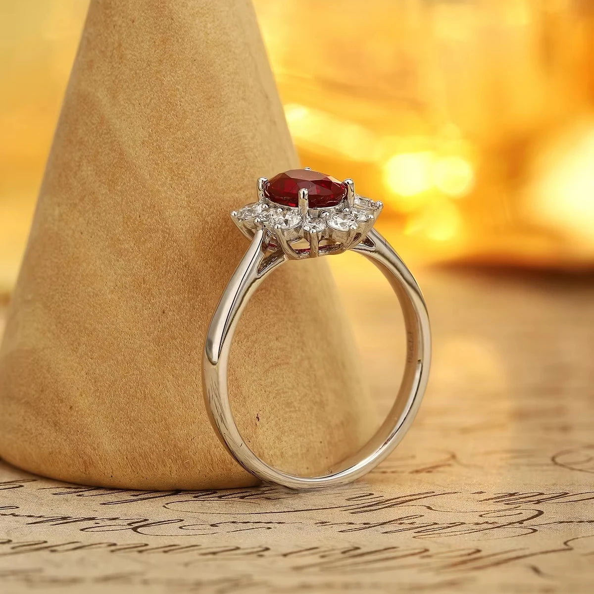 Gemfiori Luster Certified Lab Grown Ruby Platinum Engagement Rings 2025 Trends Wedding Ring for Women's Anniversary Jewelry