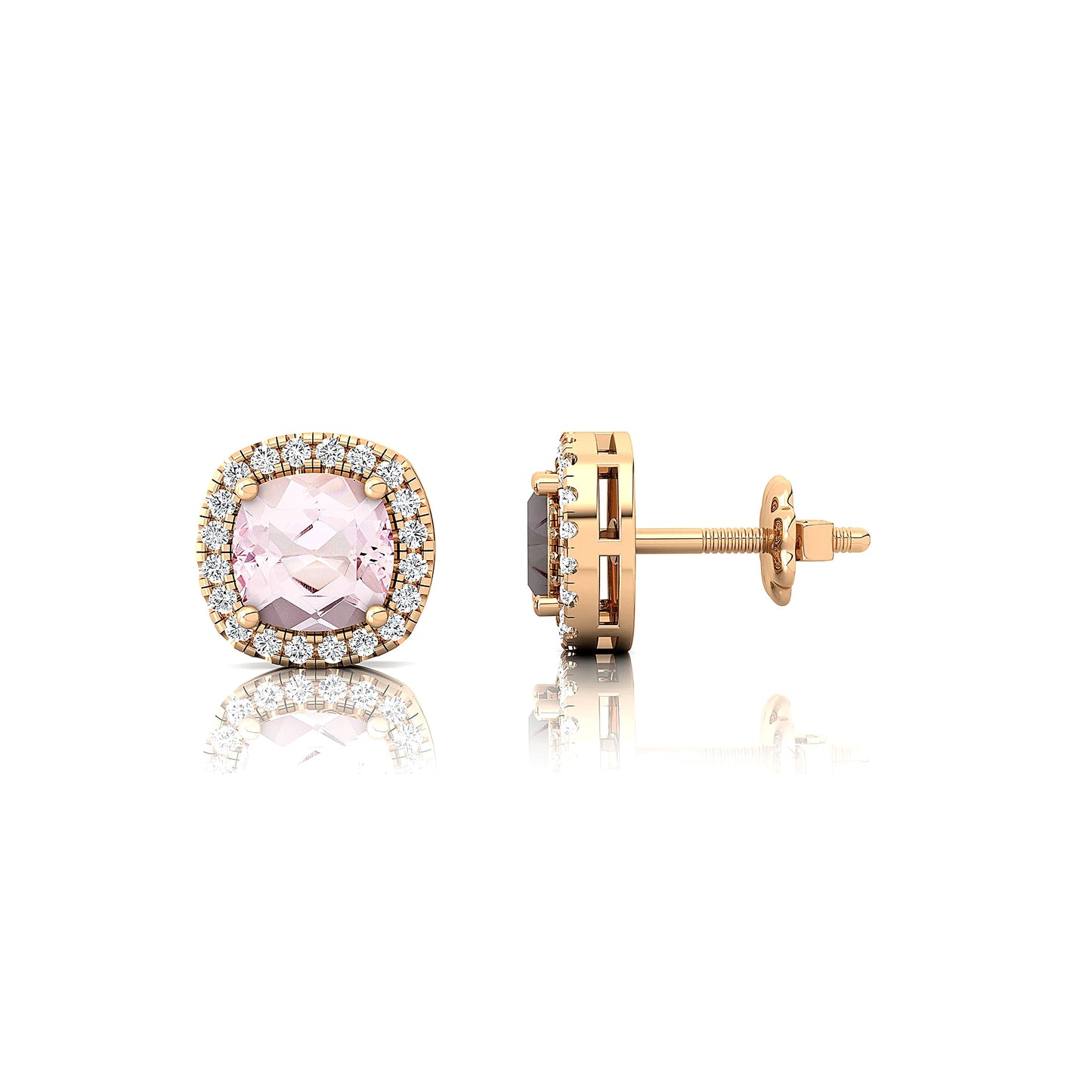 18k Solid Gold Halo Solitaire Earring Studs For Women Natural Morganite Gemstone With Real Certified Diamonds Earrings For Gift