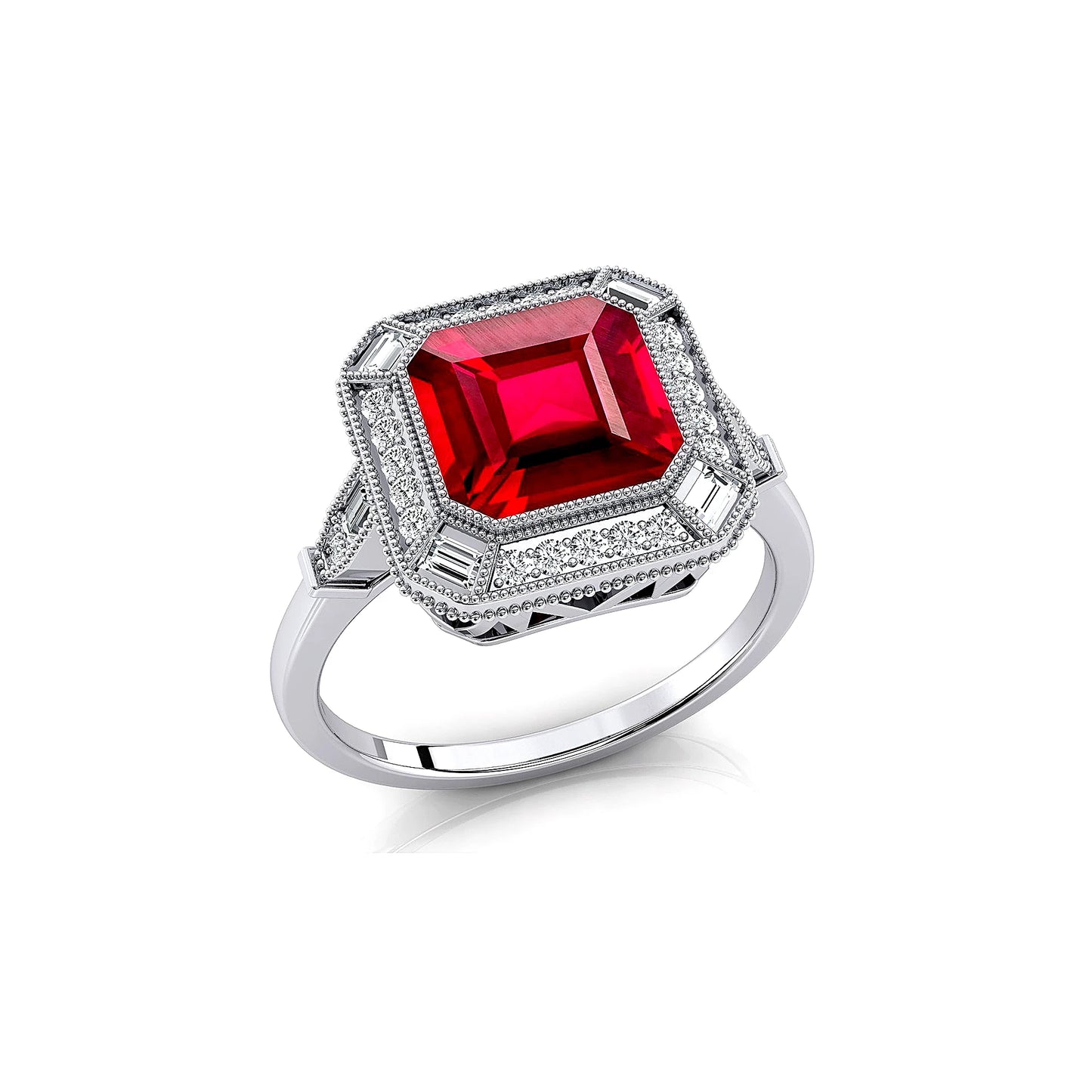 Beautiful Handmade Classic Halo Solitaire Engagement Ring in 18k Solid Gold Lab Ruby Real Diamonds Wedding Gift Rhodium Plated