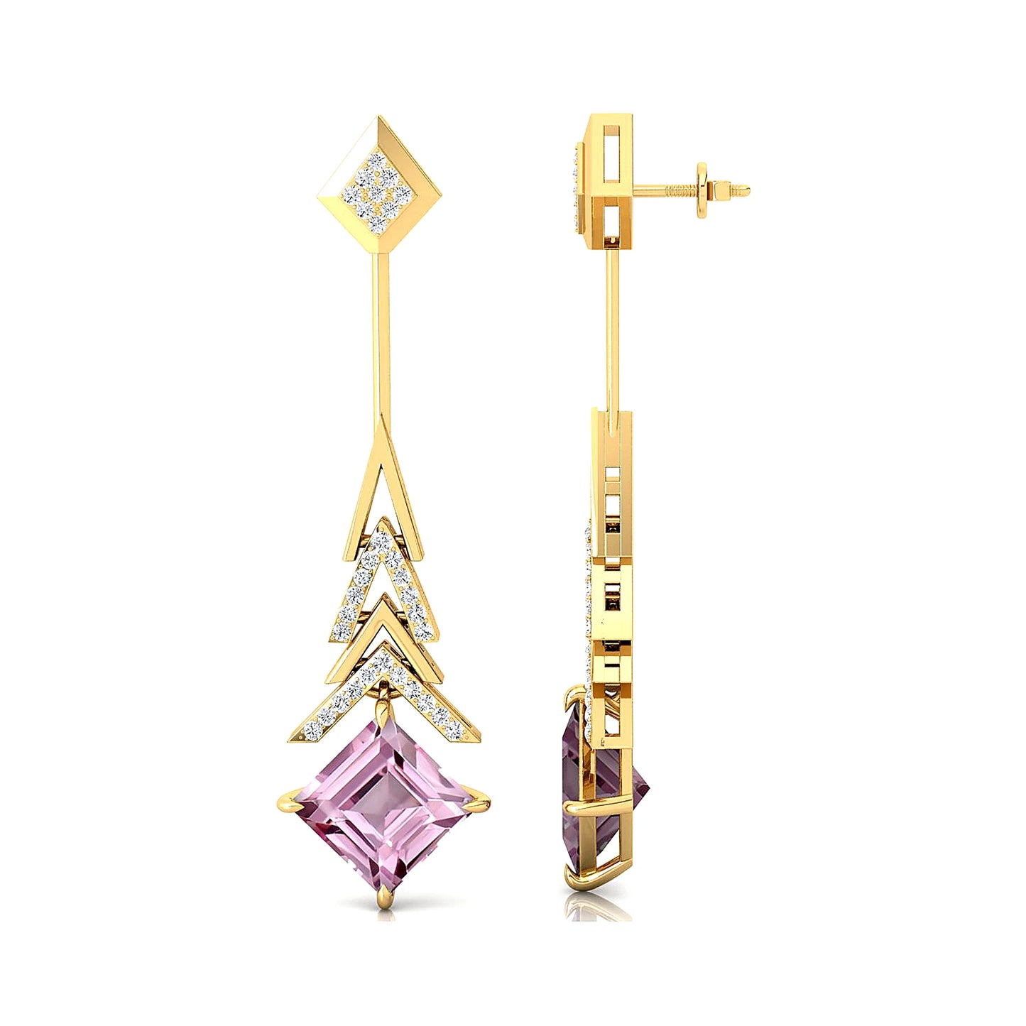 Natural Morganite Gemstone Real Certified Diamonds Trendy Design Dangle Drop Earrings For Her 18k Solid Gold Wedding Party Gift