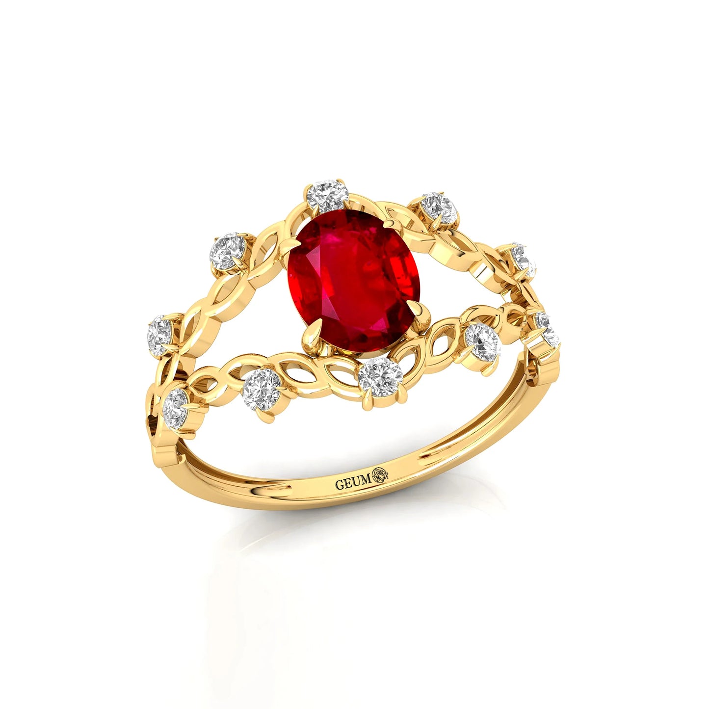 14k Gold Oval Cut Lab Grown Ruby & Real Diamond Statement Rings Luxurious Fine Jewelry Birthstone Unique Boho Design Gold Ring