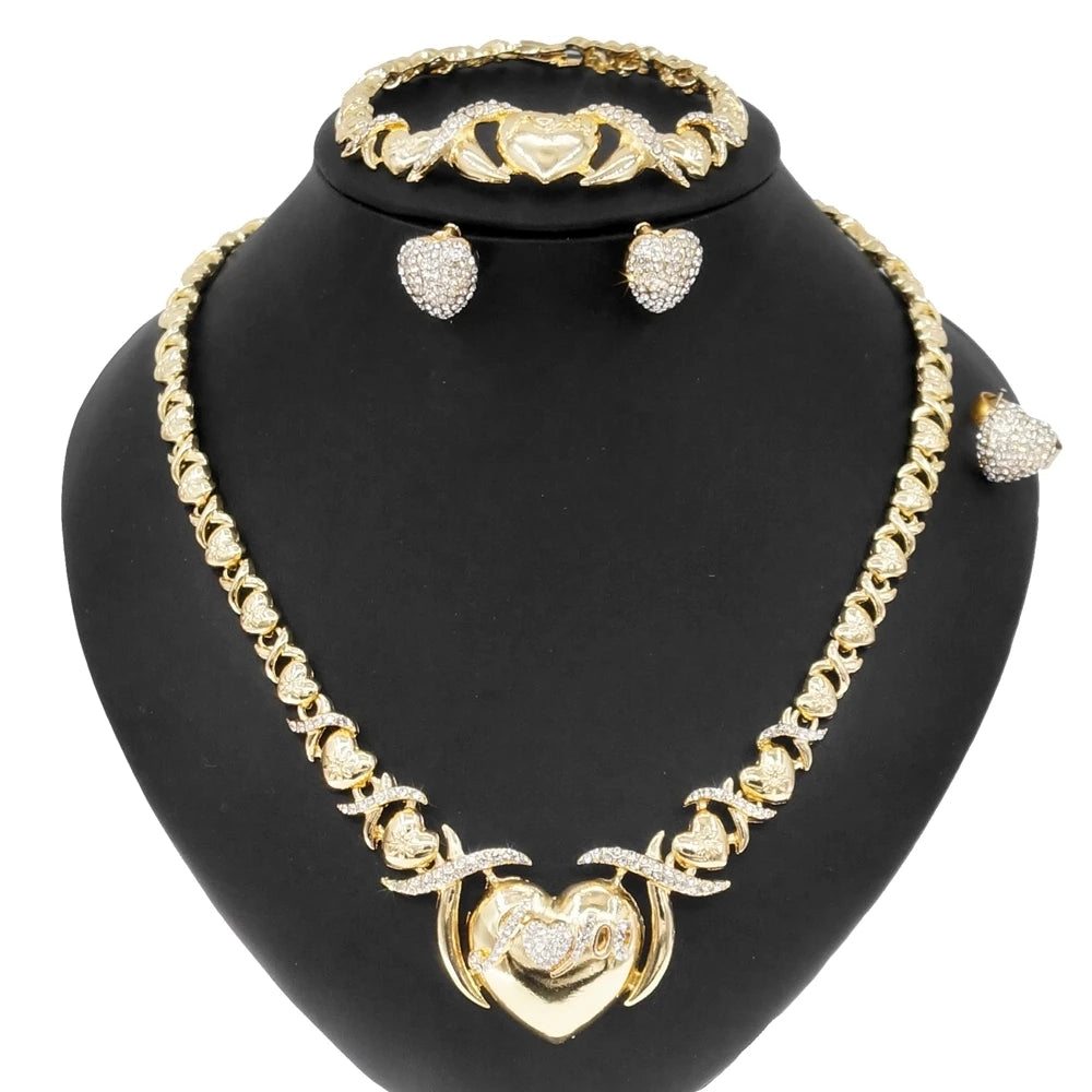 Zhuerrui Hot Sale Pop Style Xoxo Hug and Kiss I Love You Jewelry Set Latest Design Women Gold Plated Necklace Jewelry Sets X0147