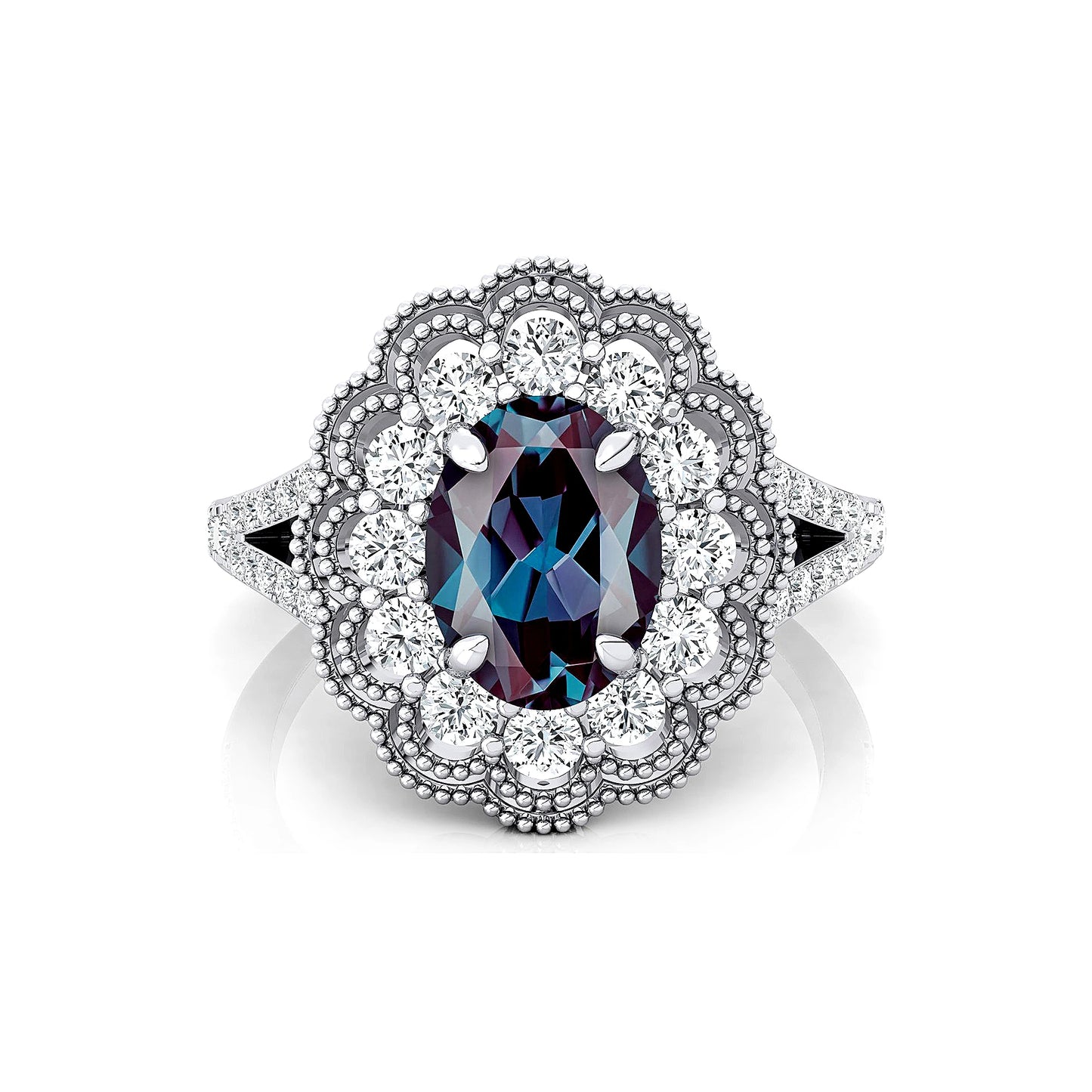 Oval Shape Lab Grown Alexandrite Gemstone Designer Dainty Rings Unisex 18k Solid Gold Studded Natural Diamonds Wedding Classic