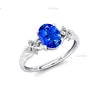 18K Gold Oval Blue Sapphire Gemstone Natural Diamond Halo Solitaire Wedding Ring IGI Certified 0.12Ct 8 Diamonds Rhodium Plated