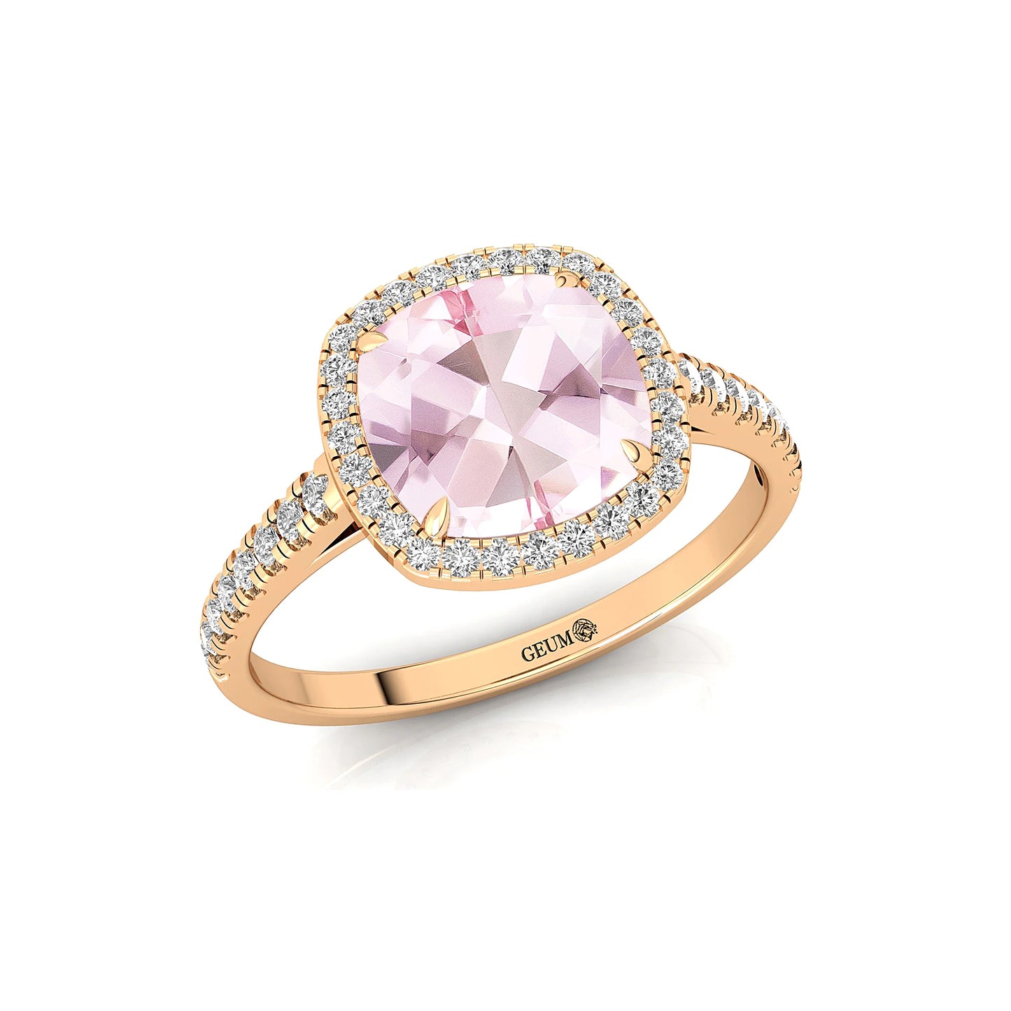 Pink Morganite 14K White Rose Gold Wedding Engagement Ring 7mm Cushion Cut Ring OEM ODM Party Handmade Jewelry