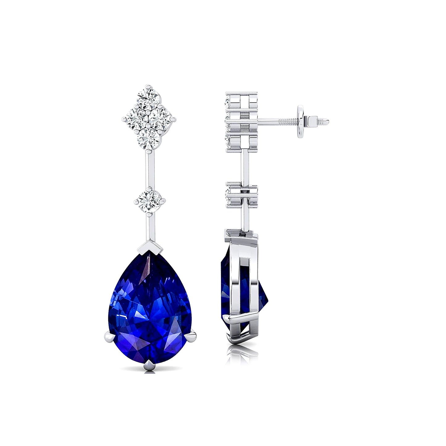 Stylish Elegant Minimalist Cute Lab Grown Blue Sapphire Gemstone Earrings With Real Diamonds 18K Solid Gold Adorned Diamonds