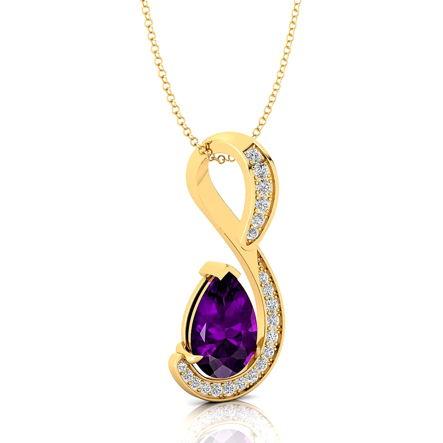 Luxury Hand Crafted 18k Solid Gold Diamonds Pendant Natural Amethyst Gemstone Pear Cut Rhodium Plated Classic Pendant For Her