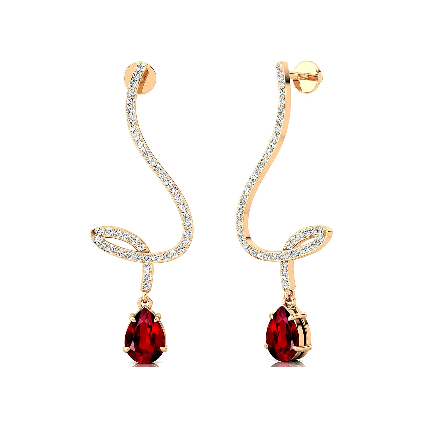 Luxurious Cute Jewelry Lab grown Ruby Gemstone 18k Solid Gold Real Diamonds Dangling Drop Earrings Indian Wedding Gift Jewelry