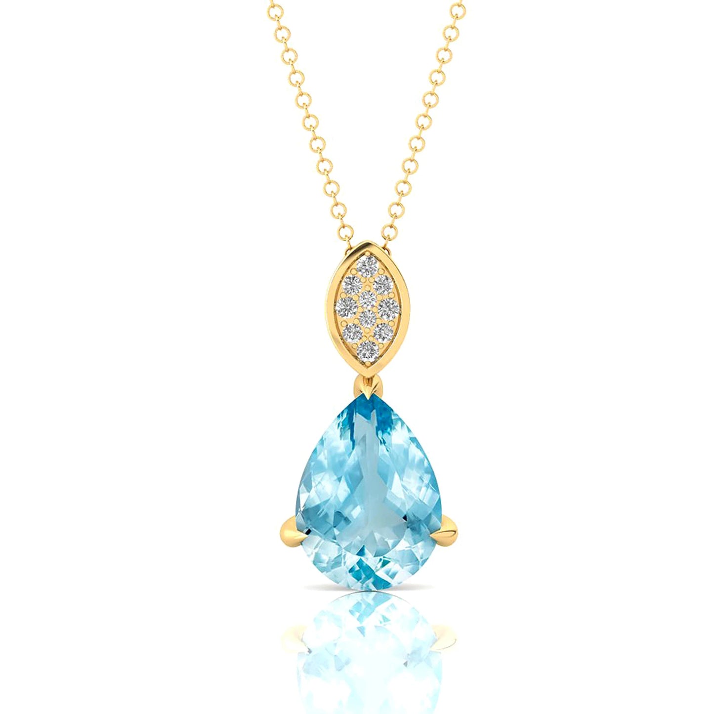 Natural Aquamarine Gemstone 14k Solid Gold Handmade Cute Rhodium Plated Teardrop Pendant Necklace Wholesale Supplier Jewelry