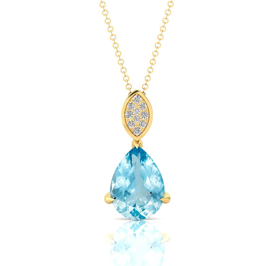 Natural Aquamarine Gemstone 14k Solid Gold Handmade Cute Rhodium Plated Teardrop Pendant Necklace Wholesale Supplier Jewelry