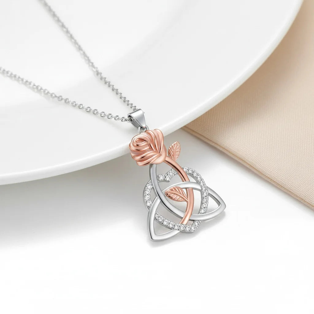 REDheart Silver Plated Celtic Knot Love Rose Necklace Angel Wings Key Necklace Rose Heart Tree of Life Heart Key Necklace for Womens Gift