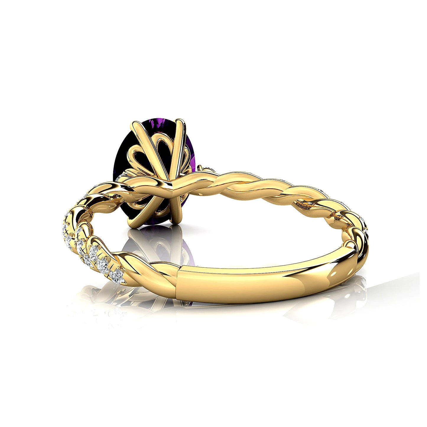 Luxurious Design Classic Rhodium Plated Women's Unique Amethyst Gemstone Real Diamonds Wedding Anniversary Rings 14k Solid Gold