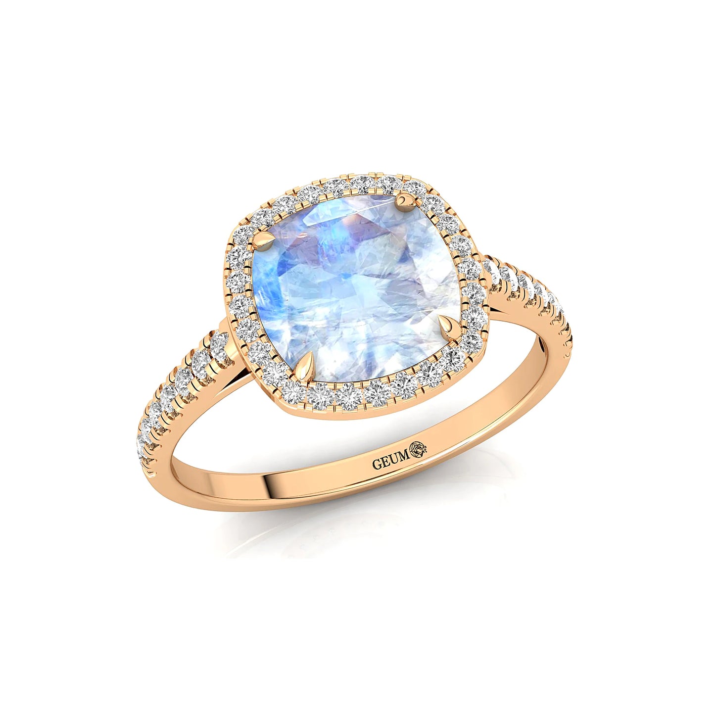 14k Solid Gold Natural Rainbow Moonstone June Birthstone Cushion Shape Prong Set Third Party Certified Handmade Wedding Ring