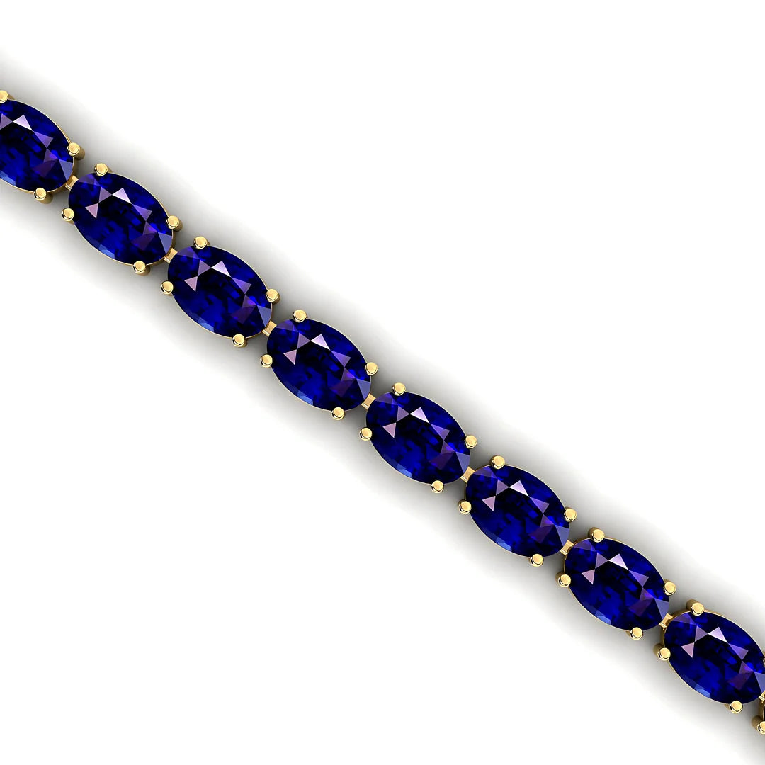 14K Gold Top Quality Natural Blue Sapphire Birthstone Tennis Chain Bracelets Oval Shape Prong Setting Precious Gemstone Bracelet