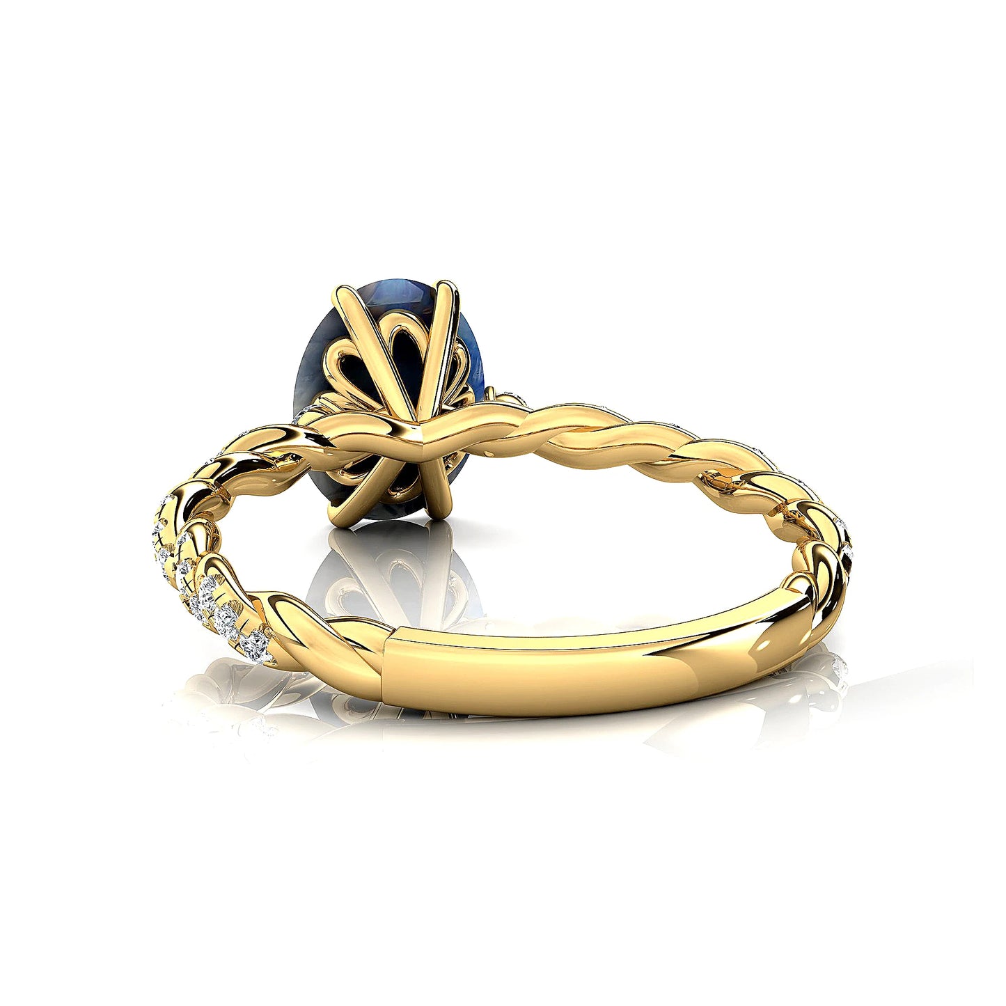 Natural Rainbow Moonstone Real Pave Diamonds Solitaire Twisted Ring 18kt Solid Gold Rhodium Plated Prong Set Bridal Party Rings