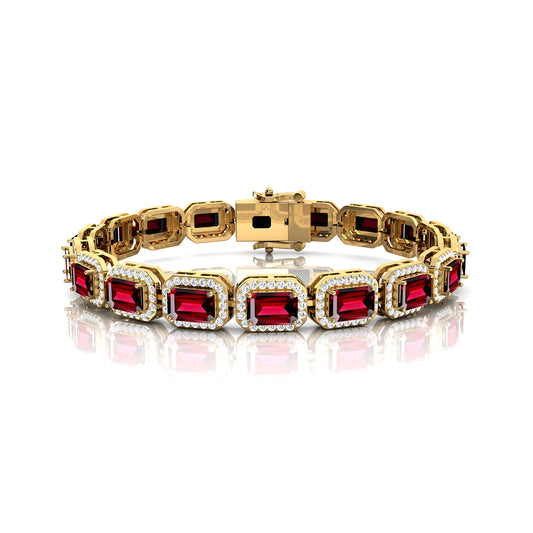 Premium Quality Trendy Luxury 14k Solid Gold Garnet Gemstone & Real Diamonds Tennis Bracelets for Men and Women Fine jewelry