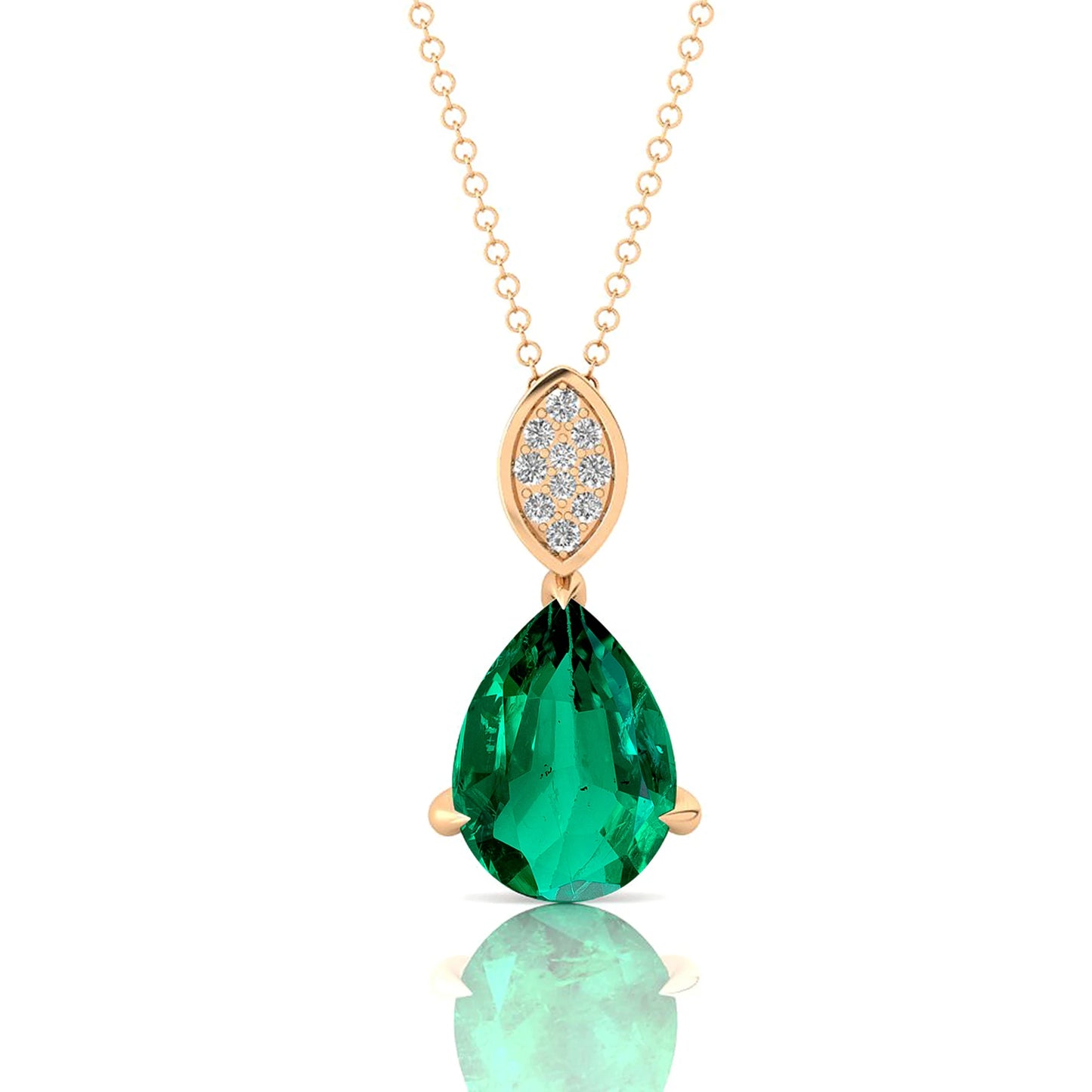 Timeless Design Lab Grown Emerald Pear Shape Prong Setting Cute Style 18k Yellow Gold Jewelry Diamond Pendant Wedding Gift