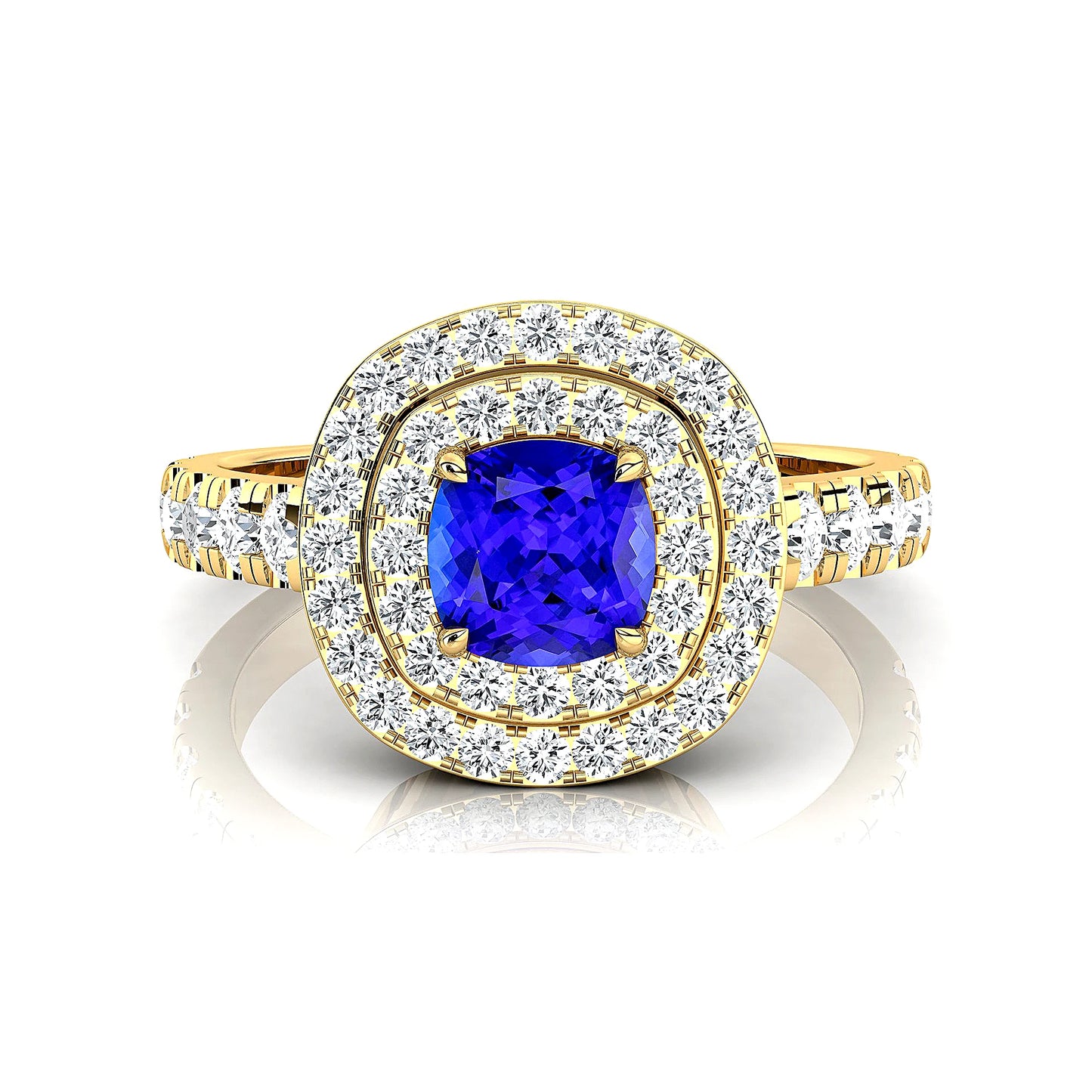 100% Natural Tanzanite Gemstone Halo Solitaire Ring 18K Solid Gold Rhodium Plated Certified Wedding Cushion Cut Wedding Rings