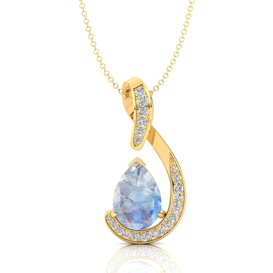 Pear Cut Natural Rainbow Moonstone Tear Drop Charm's Pendant Necklaces With Diamonds Anniversary Gift For Her 18k Solid Pendant