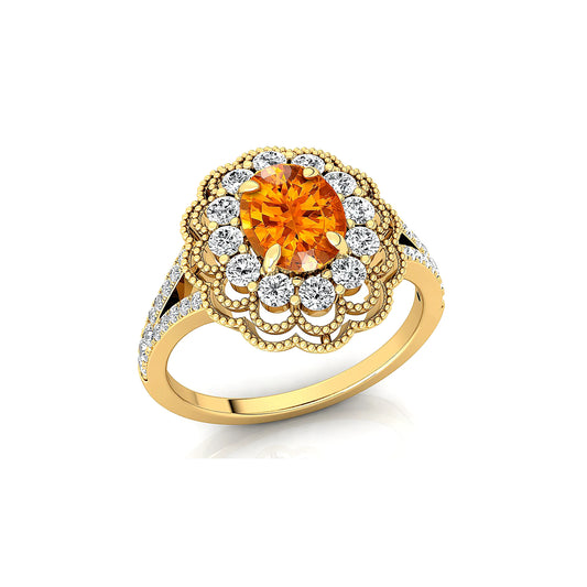 18K White Gold Cute Cluster Rings Real Cut Diamonds Trendy Natural Citrine Gemstone Rhodium Plated Luxury Wedding Engagement