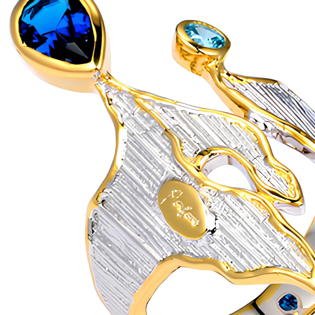 Crown Design 925 Sterling Silver Ring With Blue Glass